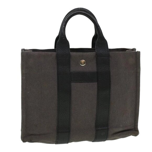 HERMES Sac Arne Hand Bag Canvas Leather Gray Auth bs6147 - Picture 1 of 16